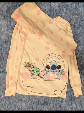 Disney Cream and Pink Lilo & Stitch Long Sleeve Top
